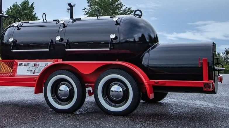 Whitewall tire on an Apex trailer smoker