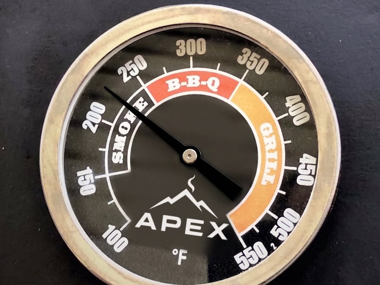 Analog temperature gauge on an Apex smoker